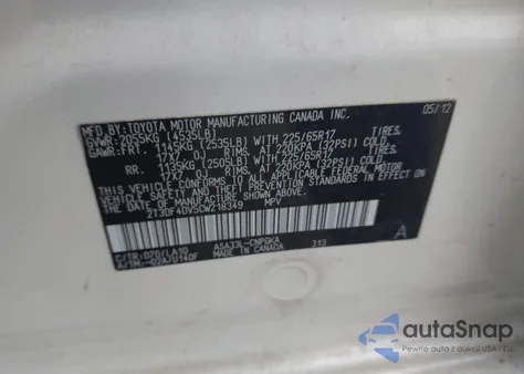 2012 Toyota Rav4 Limited z USA, uszkodzony, nr VIN 2T3DF4DV5CW218349